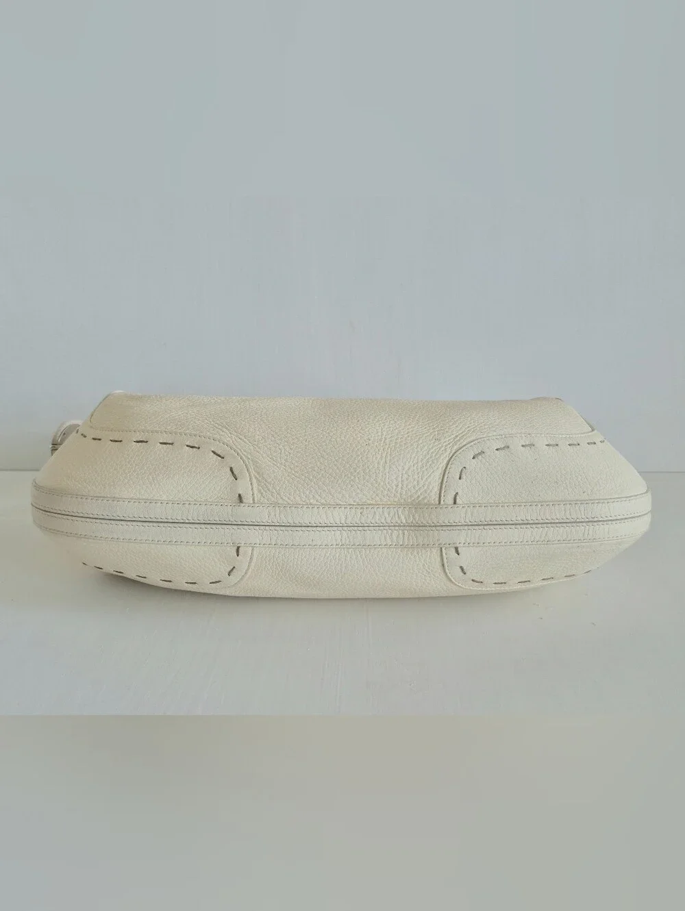 Escada Itaky Cream Pebbled Leather Silver Accents Medium Hobo Shoulder Bag